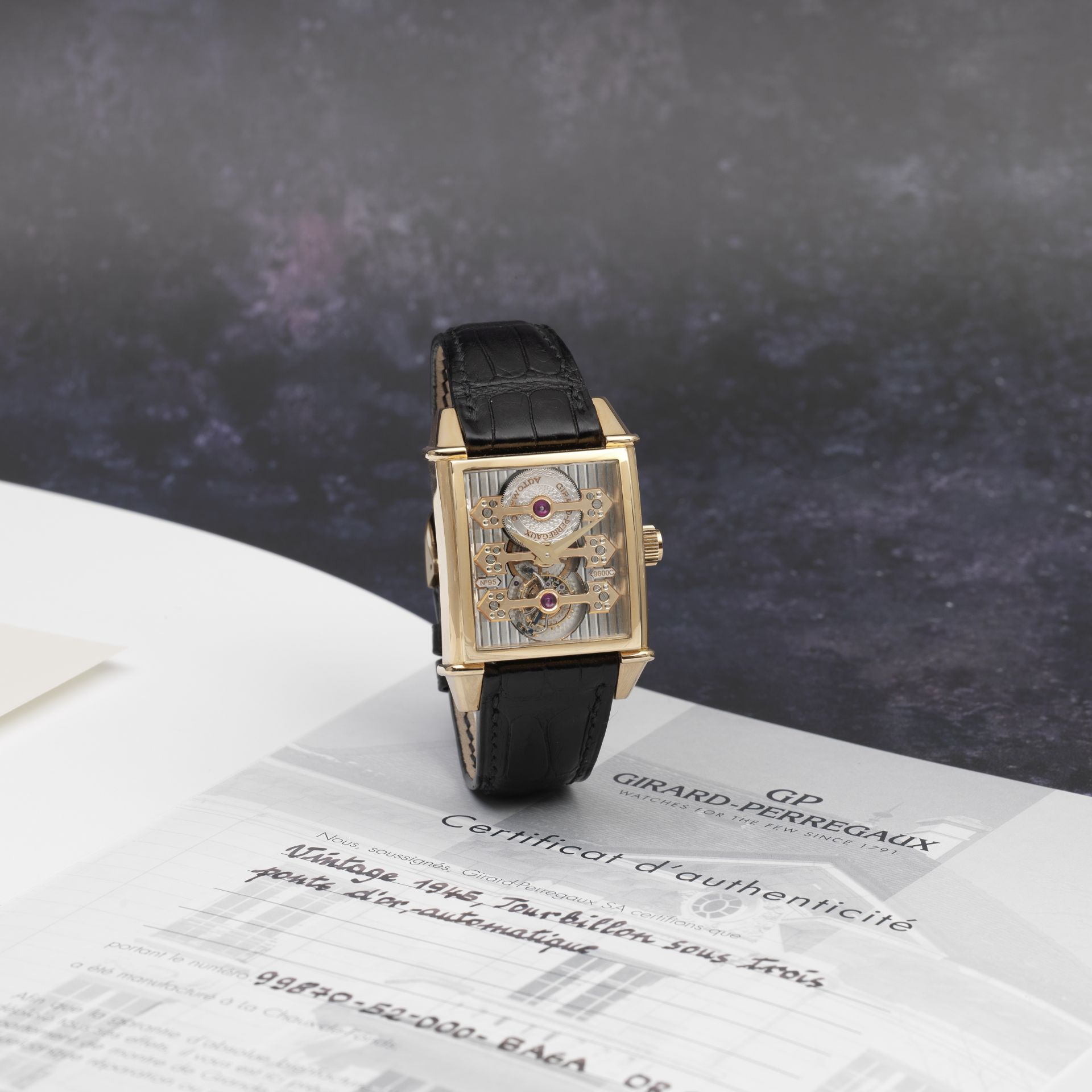 Girard-Perregaux. A fine and unusual 18K rose gold Limited Edition automatic skeletonised rectang...