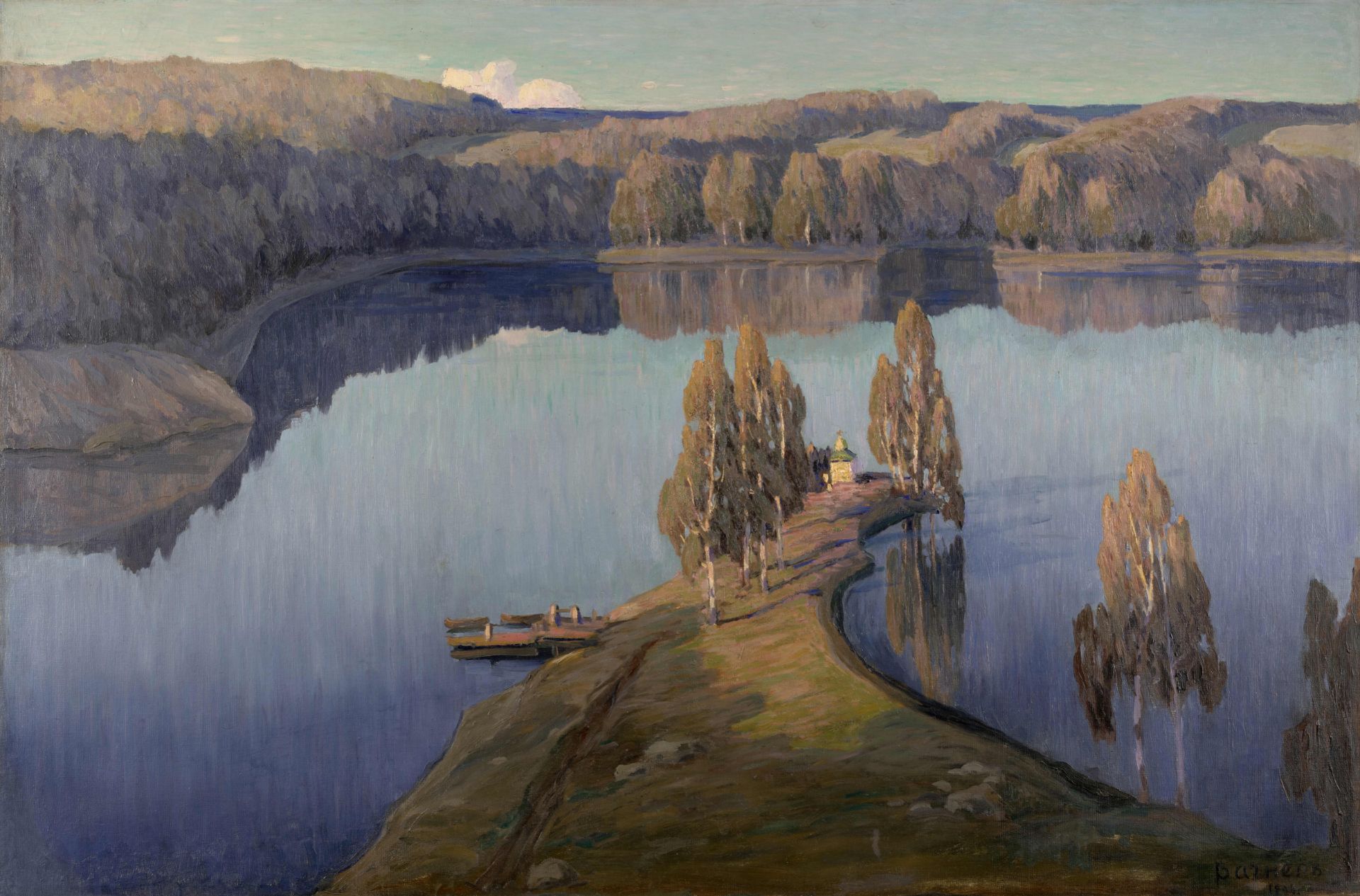 Petr Nikolaevich Vagner (Russian, 1862-1932) A chapel on Lake Ladoga