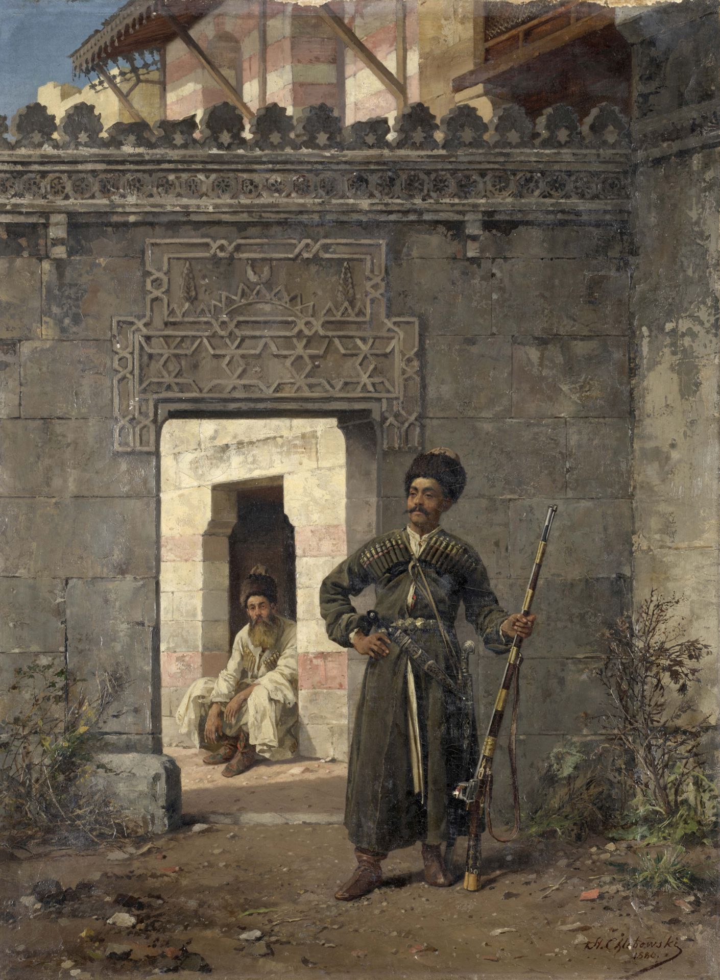 Stanislaus von Chlebowski (Russian-Polish, 1835-1884) The Circassian guards 55.5 by 41.2cm (21 7/...