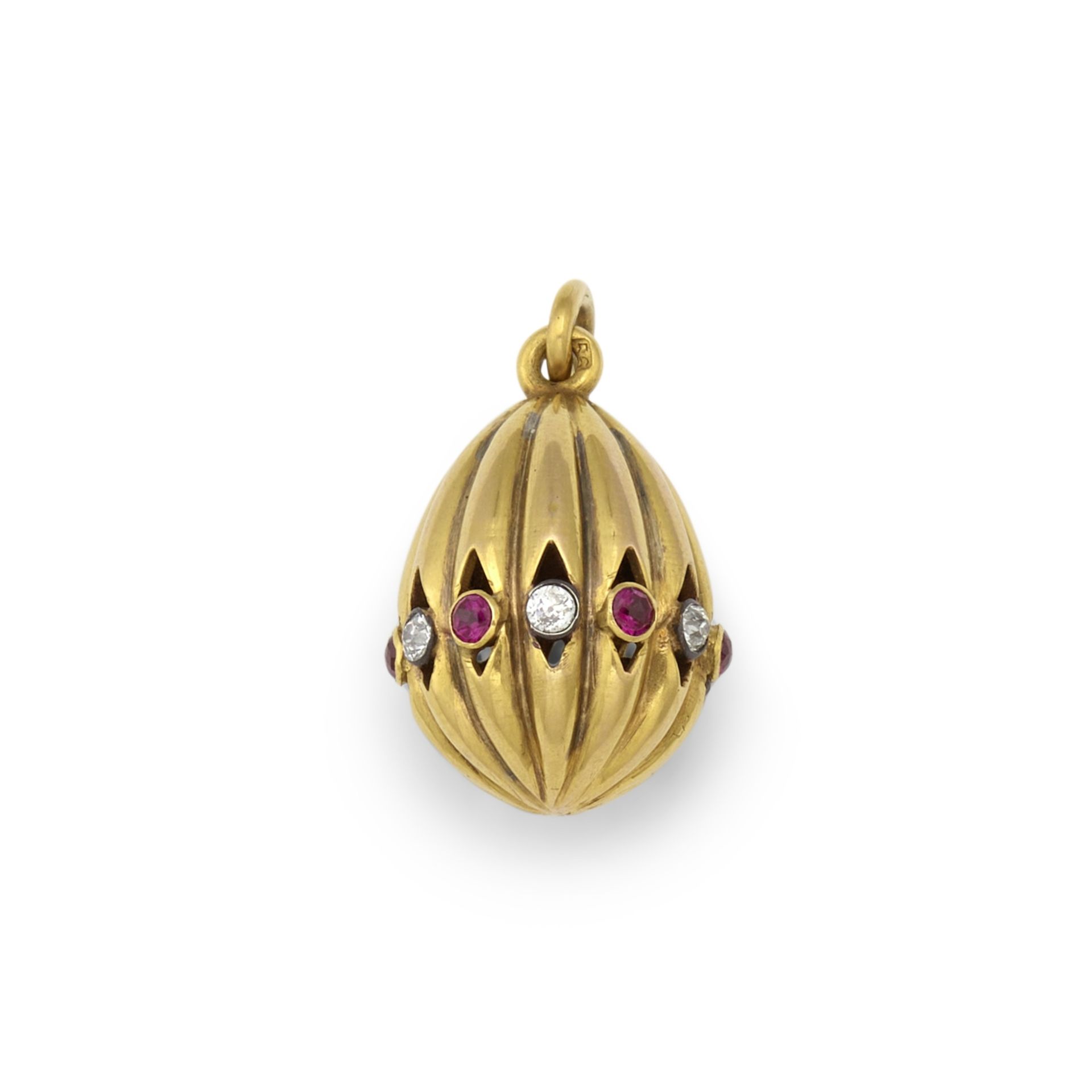 A jewelled gold miniature egg pendantFaberg&#233;, workmaster's mark 'AT' probably for A. Tilland...