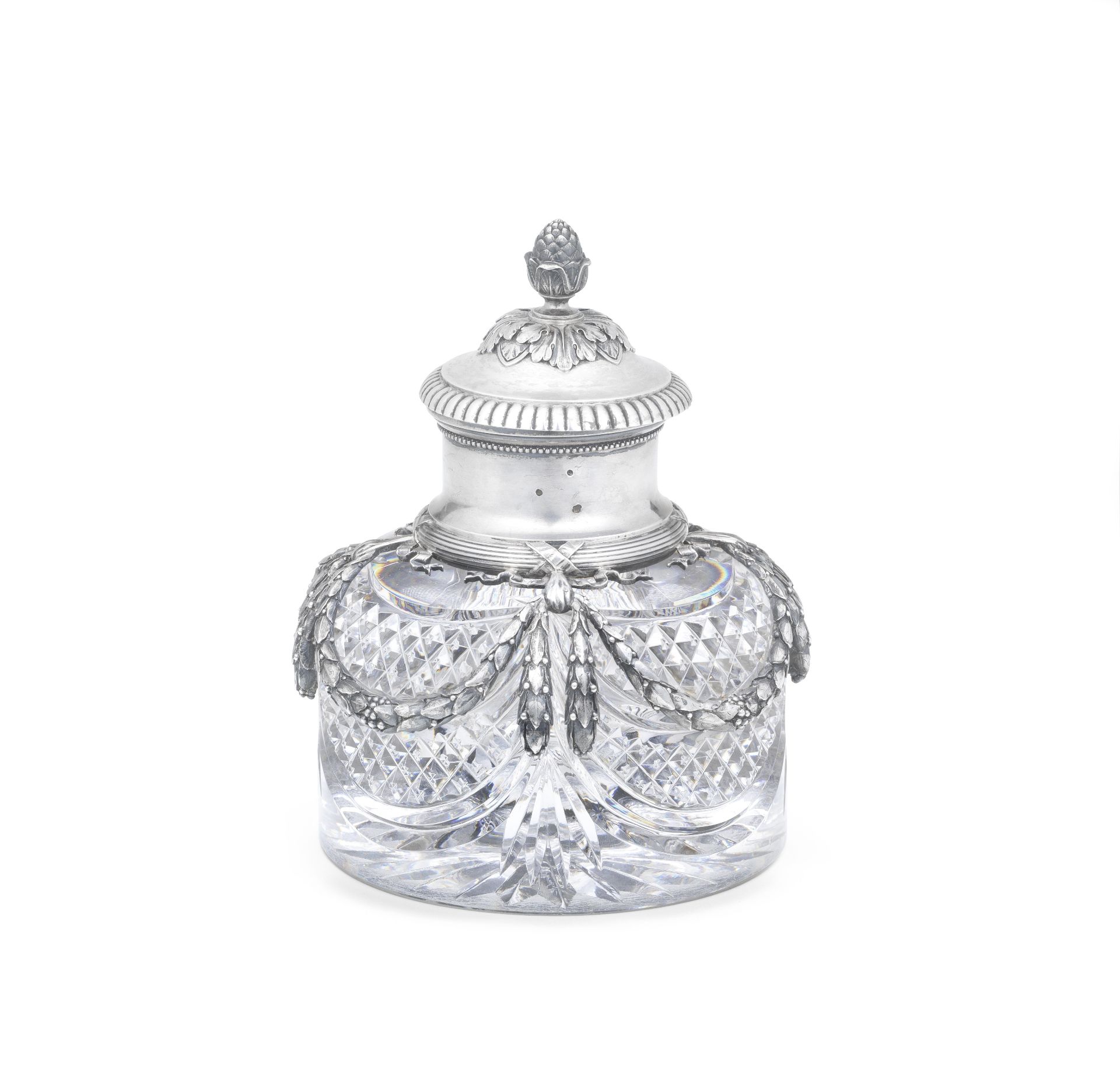 A Parcel-Gilt Silver-Mounted Cut-Glass Inkwell Faberg&#233;, workmaster Julius Rappoport, St. Pet...