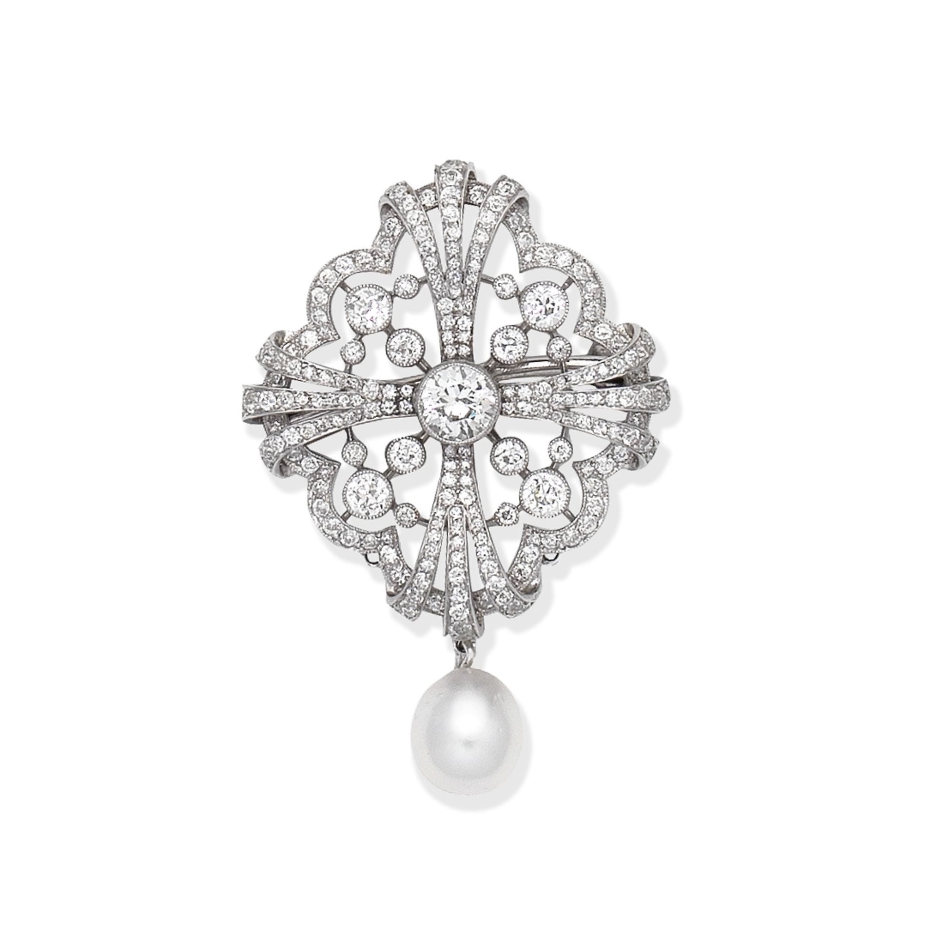DIAMOND AND CULTURED PEARL BROOCH