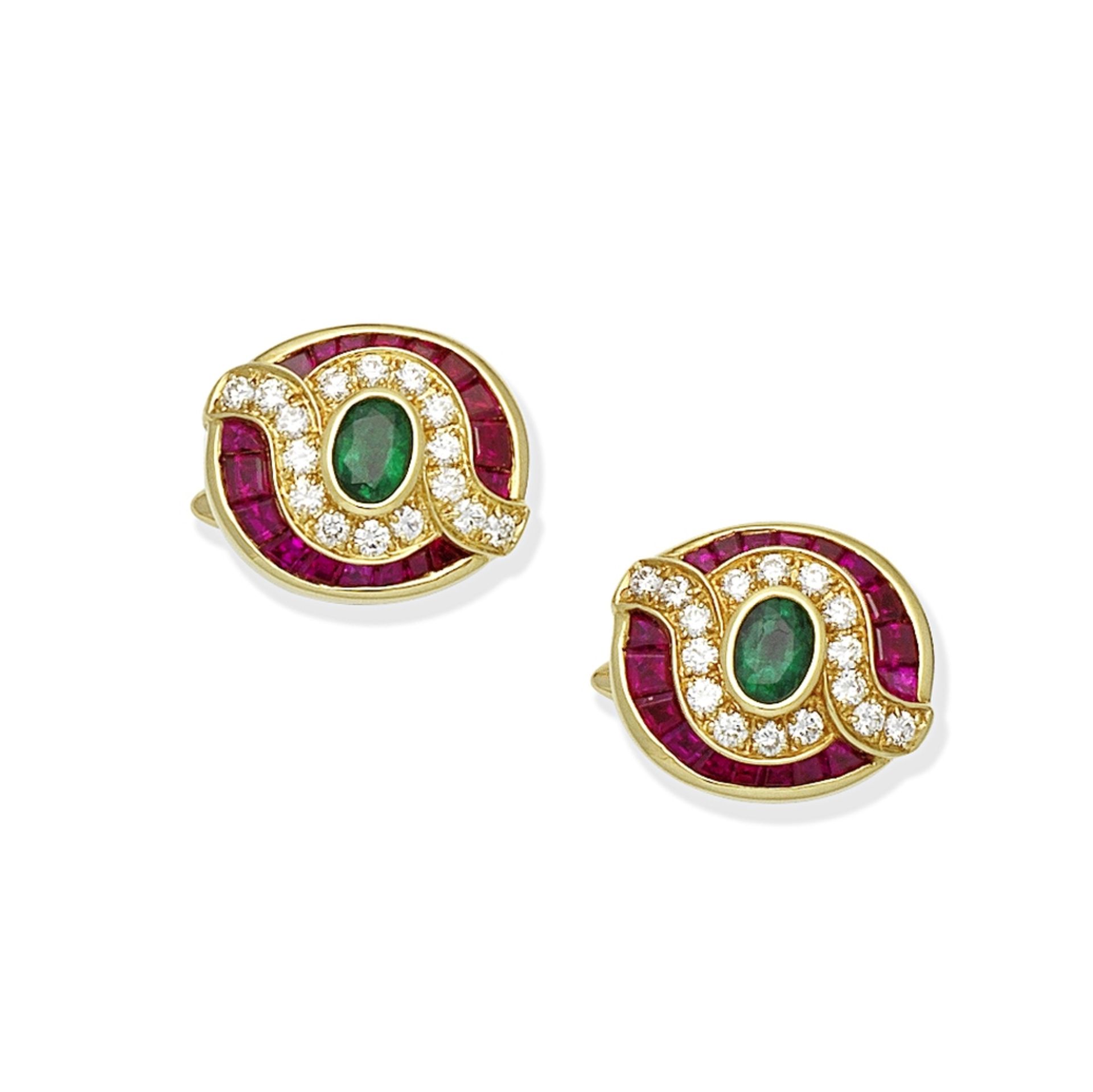 EMERALD, RUBY AND DIAMOND CUFFLINKS