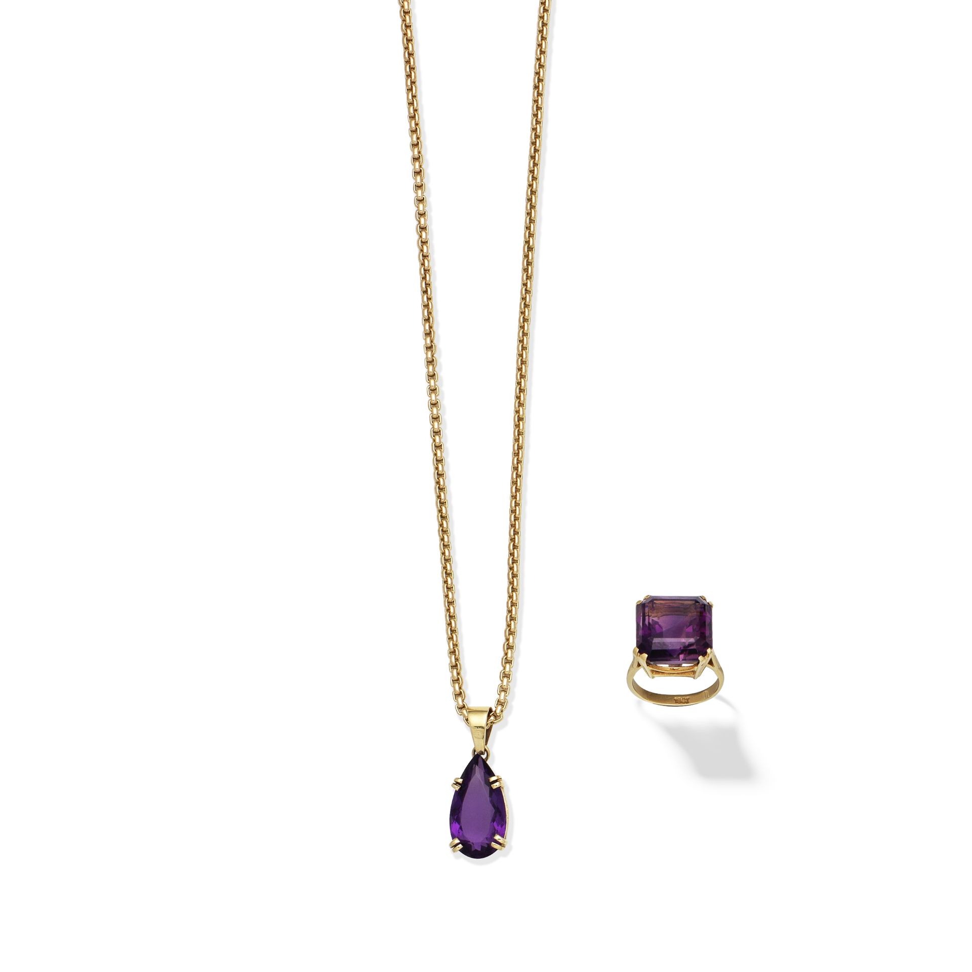 AMETHYST PENDANT/NECKLACE AND DRESS RING (2)