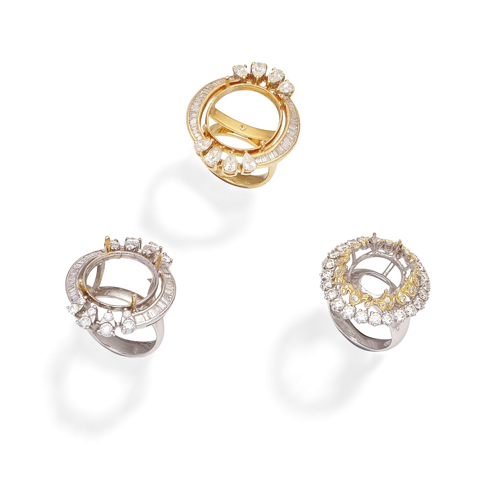 THREE DIAMOND-SET RING MOUNTS (3)