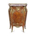 A French late 19th century ormolu mounted kingwood, bois satine, amaranth, marquetry and parquetr...