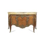 A French late 19th century ormolu mounted tulipwood, amaranth and 'bois de bout' (end-cut) marque...