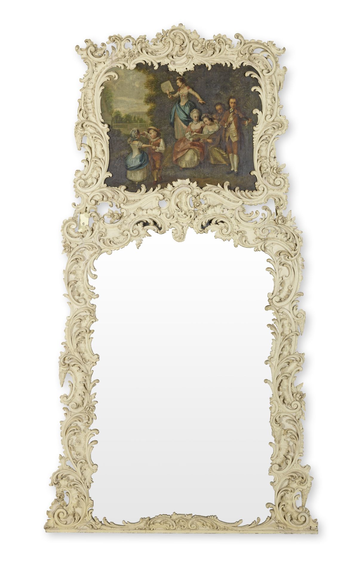 A very large German 19th century 'Rococo revival' painted trumeau mirror