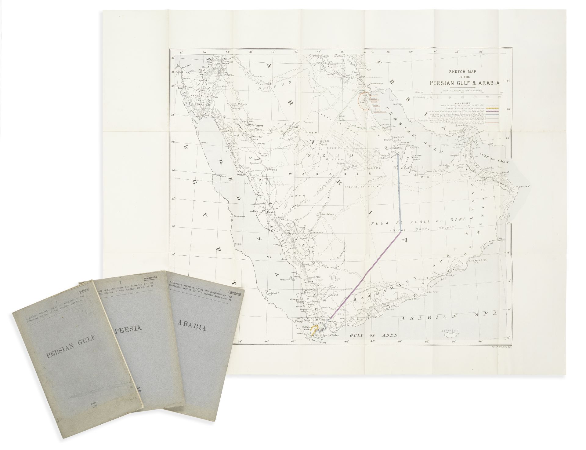 PERSIAN GULF AND ARABIA Persian Gulf, large colour-printed map of 'Persian Gulf and Adjacent Coun...