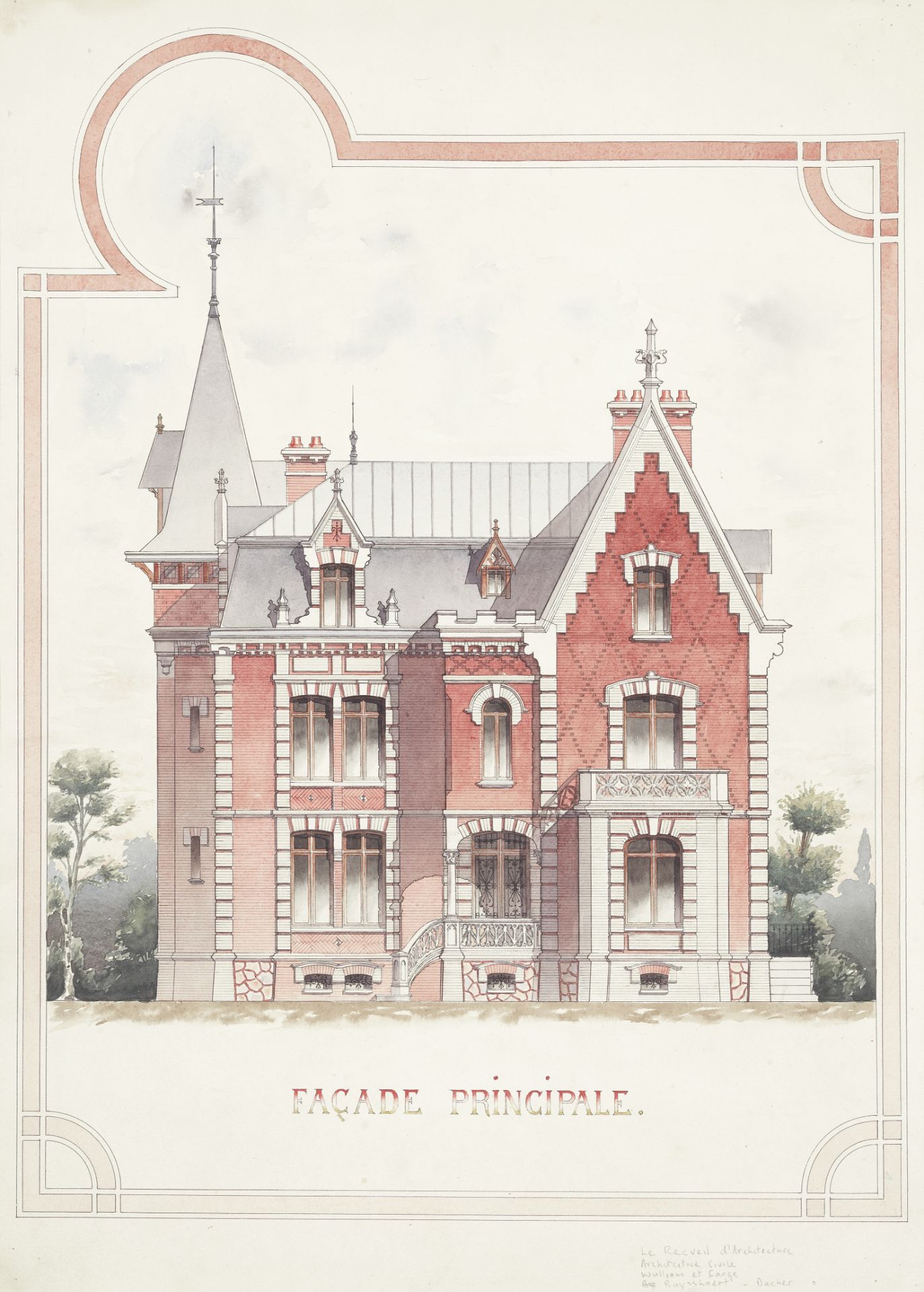 ARCHITECTURE - FRANCE Four fine original architectural designs for the four elevations of a fin-d...