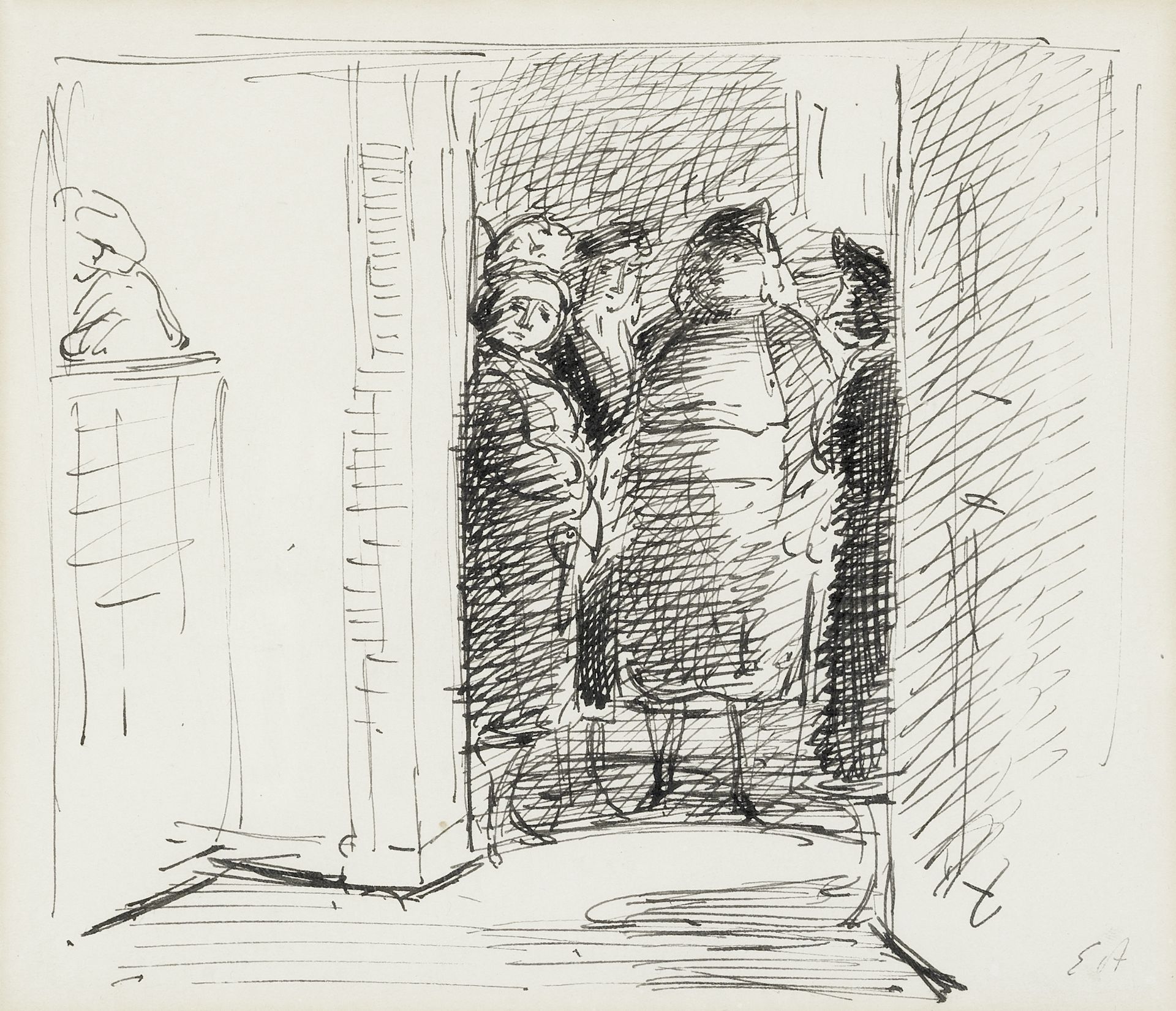 ARDIZZONE (EDWARD) Ladies at the Door, ink sketch, undated