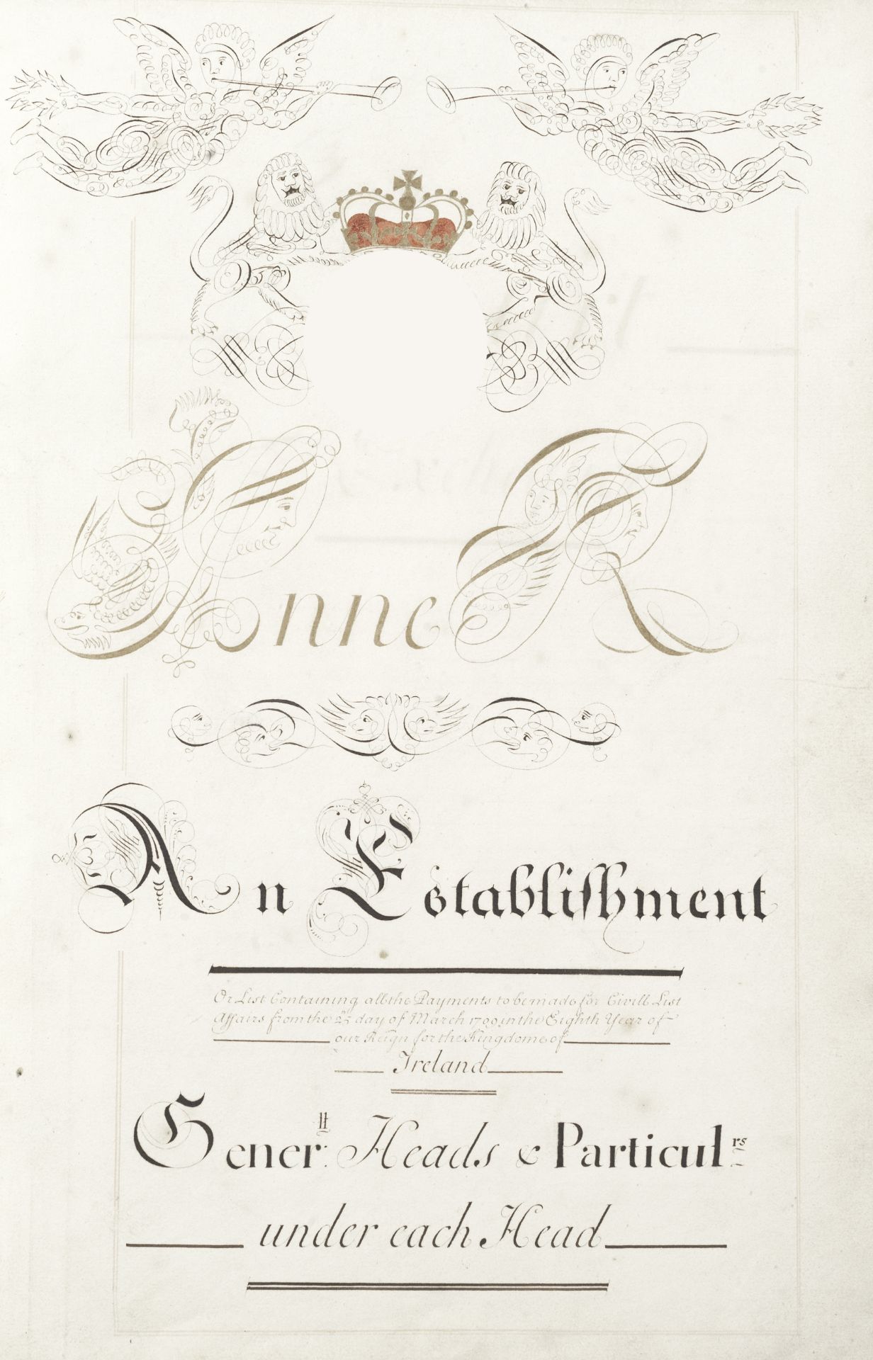 IRELAND - ARMY & MILITIA Establishment book bearing the calligraphic title-page: 'Establishment o...