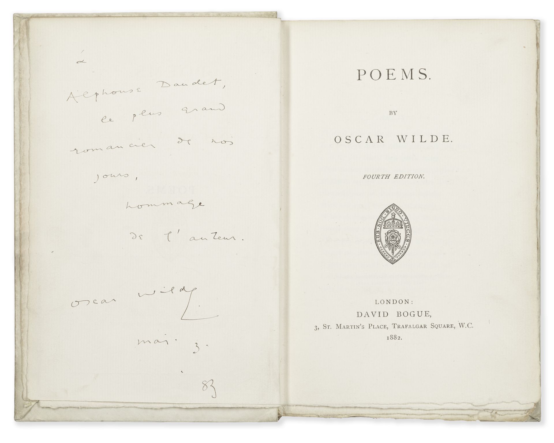 WILDE (OSCAR) Poems... Fourth Edition, [ONE OF 250 COPIES], AUTHOR'S PRESENTATION COPY TO ALPHONS...