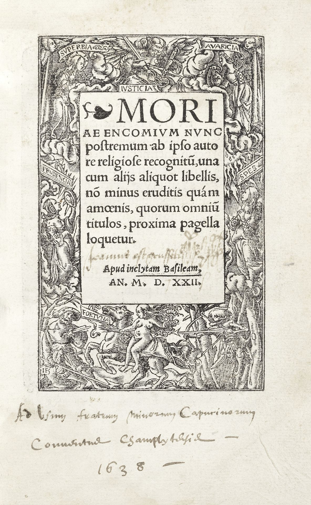 ERASMUS (DESIDERIUS) Moriae encomium nunc postremum ab ipso autore religiose recognitum, una cum ...