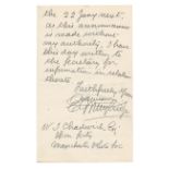 PHOTOGRAPHY MUYBRIDGE (EADWEARD) Autograph letter signed ('Eadweard Muybridge'), to W.J. Chadwick...