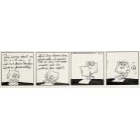 SCHULZ (CHARLES) Original four-panel Peanuts comic strip, featuring Sally Brown writing a report ...