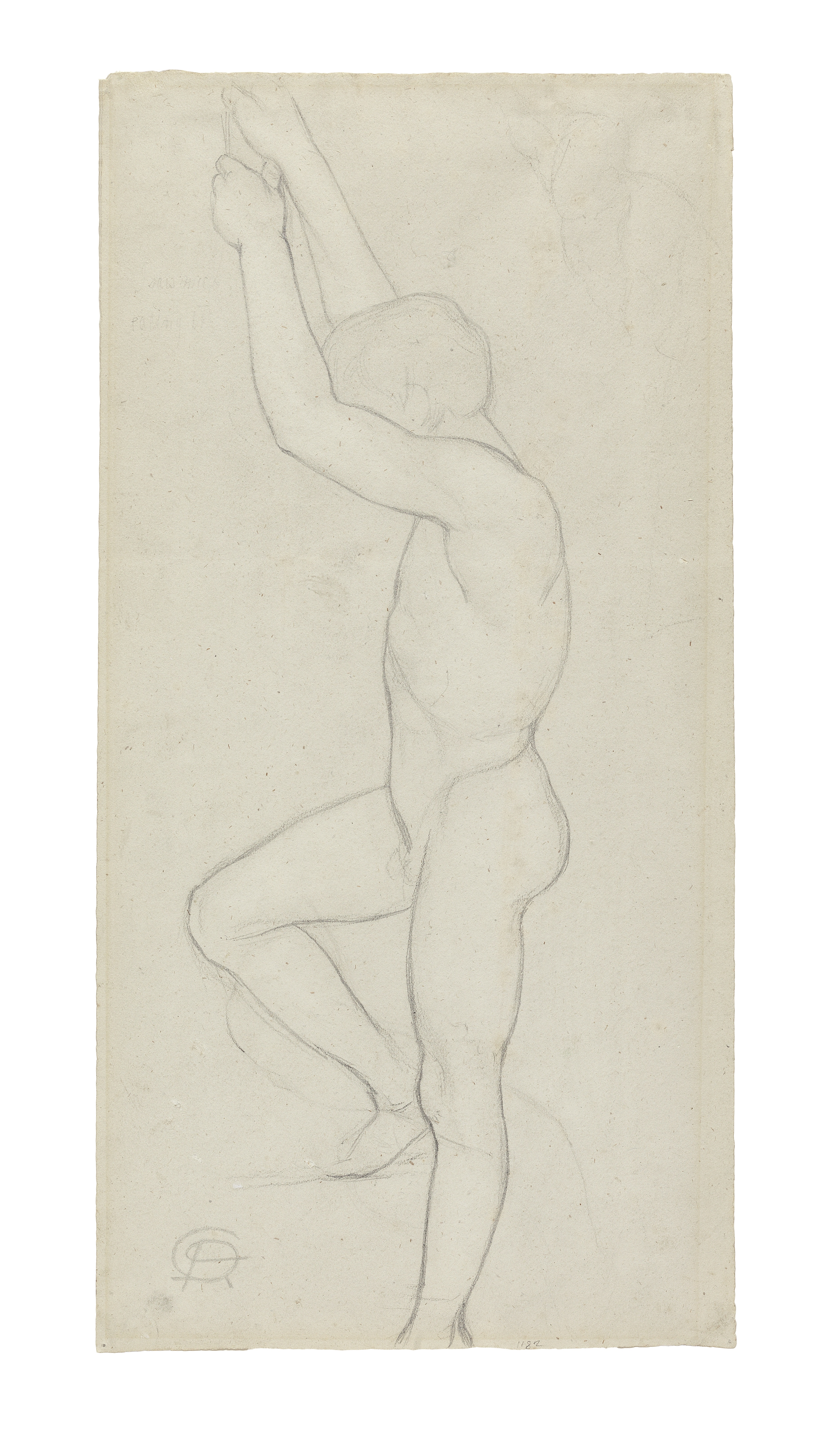 Dante Gabriel Rossetti (British, 1828-1882) Standing male nude with arms raised
