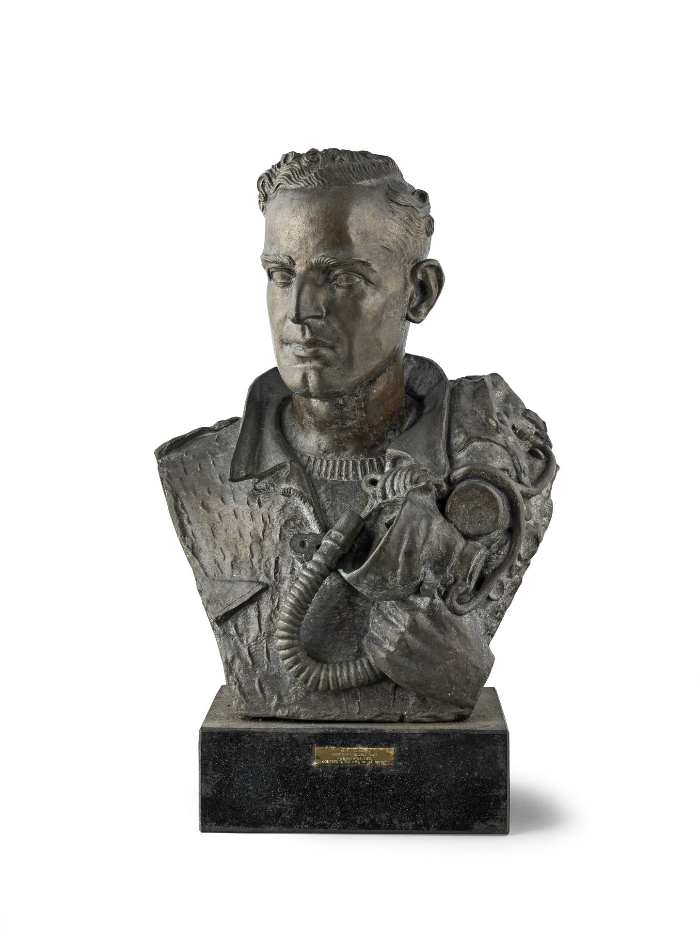 Reginald Lewis (British, 1899-1990) A bronze bust of Alex Henshaw, Spitfire test pilot 67cm high ...