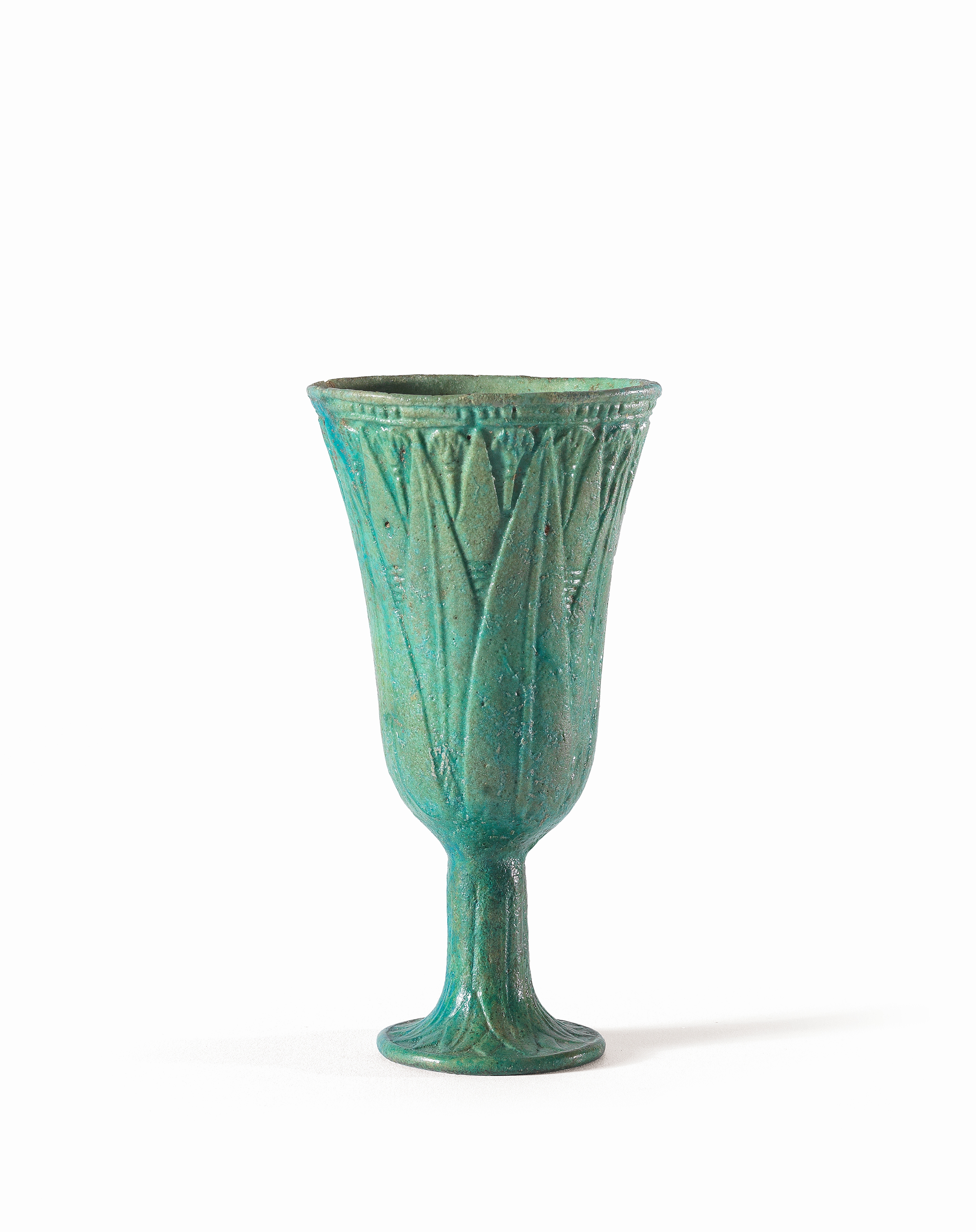 An Egyptian turquoise glazed composition lotus chalice