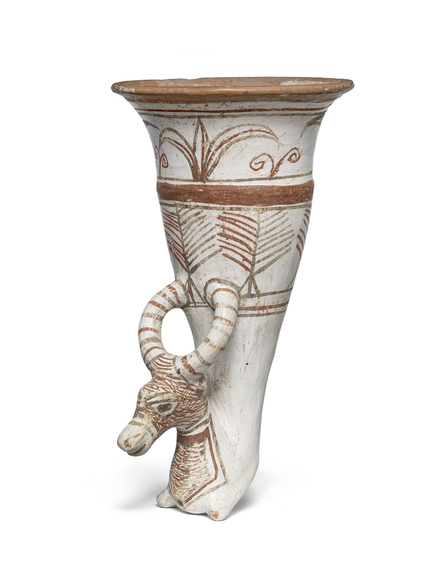 An East Greek pottery ibex-headed rhyton