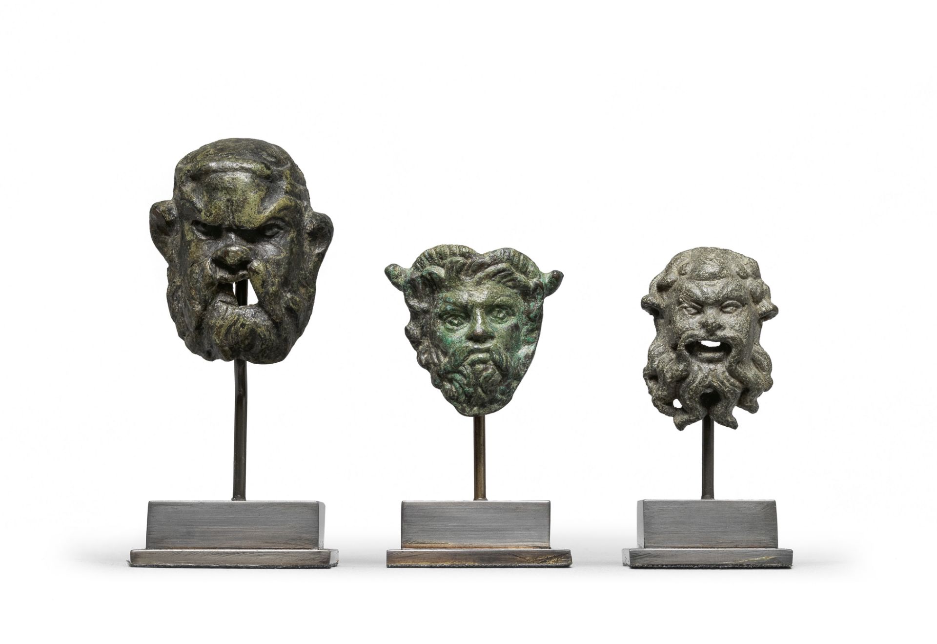 Three Roman bronze satyr mask appliqu&#233;s 3