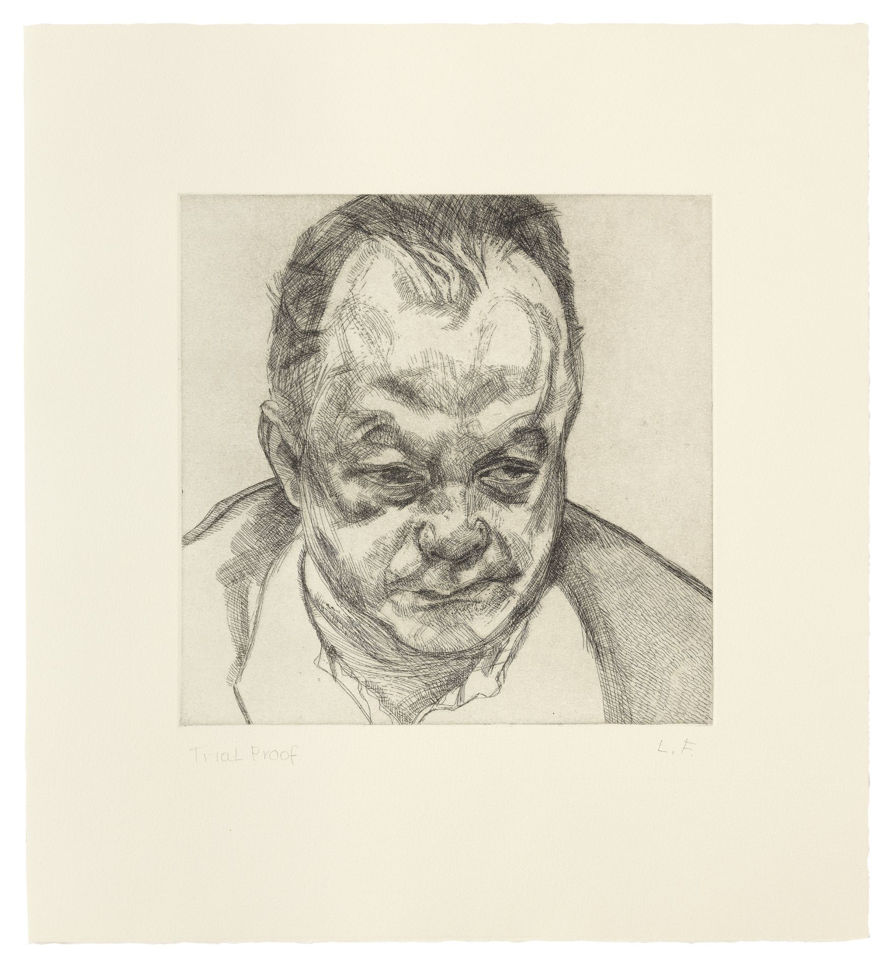 Lucian Freud (1922-2011) Head of Bruce Bernard Etching, 1985, on cream Arches wove paper, signed ...