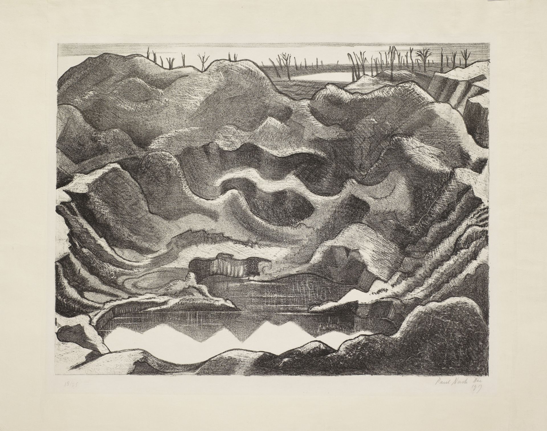 Paul Nash (1889-1946) Mine Crater, Hill 60 Lithograph, 1917, on Antique deluxe laid paper, signed...