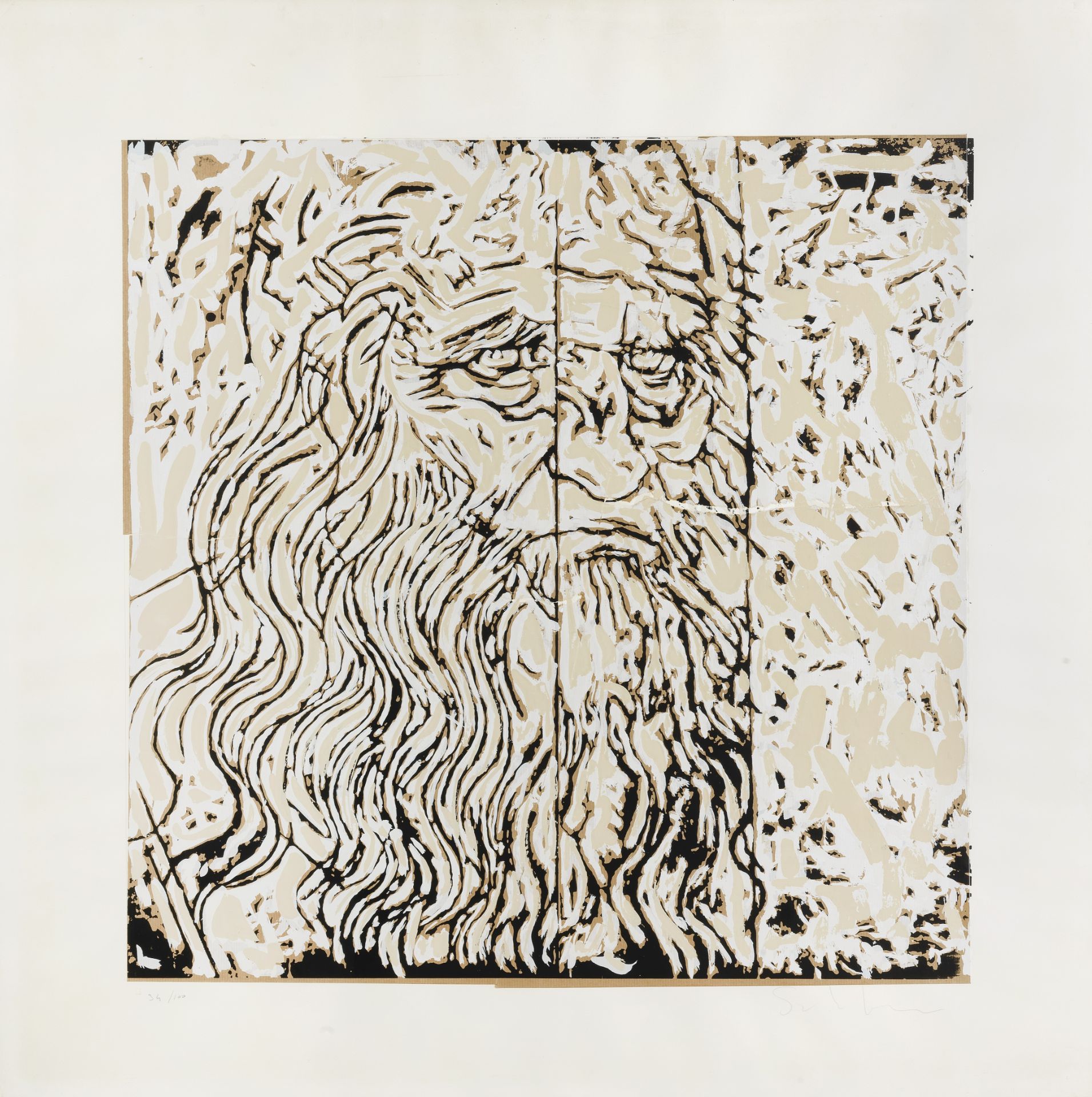 Mario Schifano (1934-1998) Leonardo Da Vinci Screenprint in colours, circa 1980, on pieces of bro...