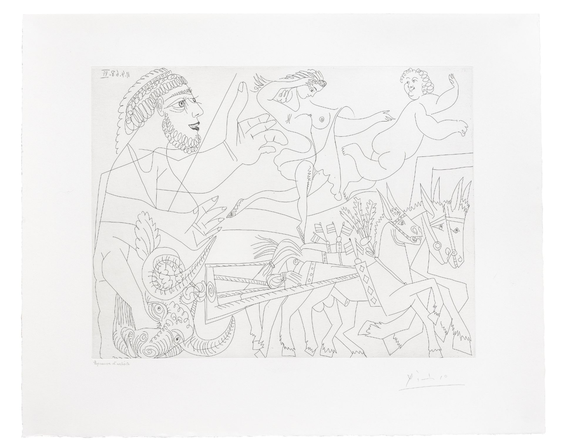 Pablo Picasso (1881-1973) El Arrastre, avec &#201;cuy&#232;re et Putto, from Series 347 Etching, ...