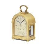 A fine early 20th century French bourne-shaped grande sonnerie carriage clock with running second...