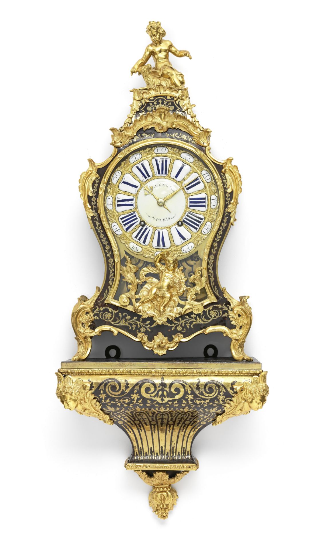 A good late 18th century French tortoiseshell and Boulle work clock with original bracket Seugnot...