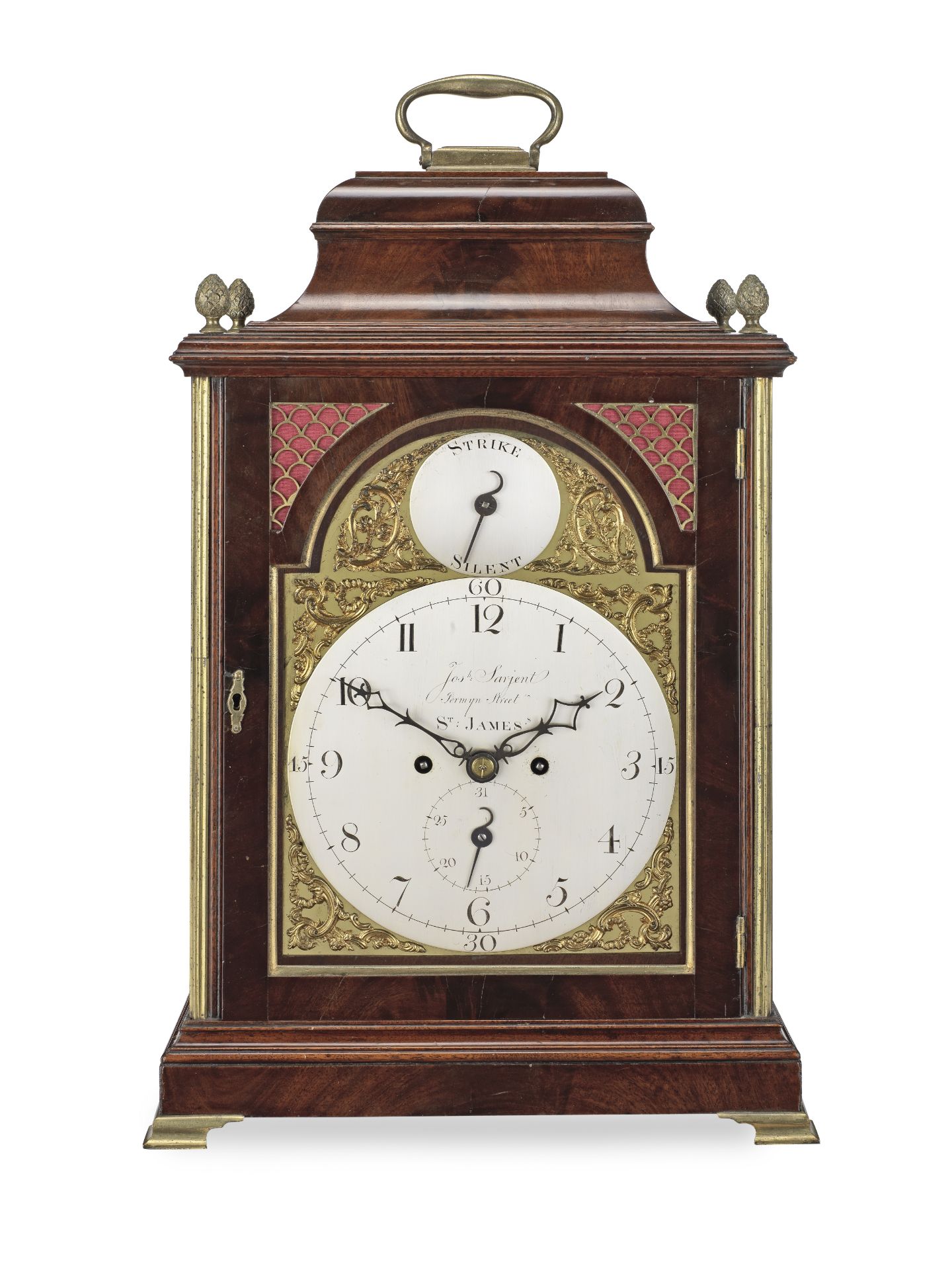 A late 18th century mahogany table clock Joshua Sarjent, Jermyn Street, St James's