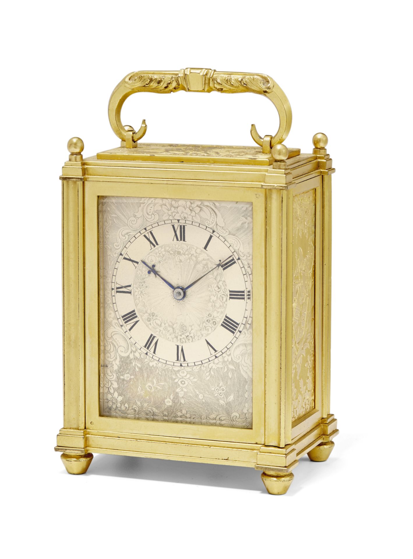 A FINE and rare mid 19th century ENGRAVED GILT brass CARRIAGE TIMEPIECE J. F. Cole for R. & S. Ga...