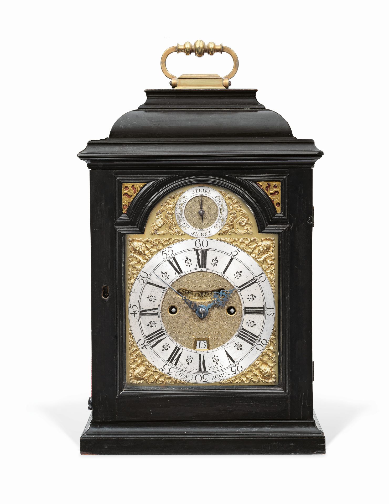 A good mid 18th century ebony table clock with pull repeat Charles Clay, London 4