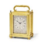 A FINE AND RARE mid 19th century ENGRAVED GILT brass CARRIAGE TIMEPIECE Dent, Watch Maker to the...