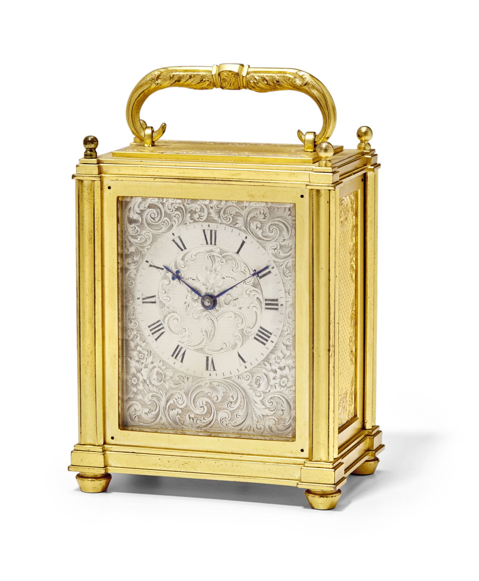 A FINE AND RARE mid 19th century ENGRAVED GILT brass CARRIAGE TIMEPIECE Dent, Watch Maker to the...