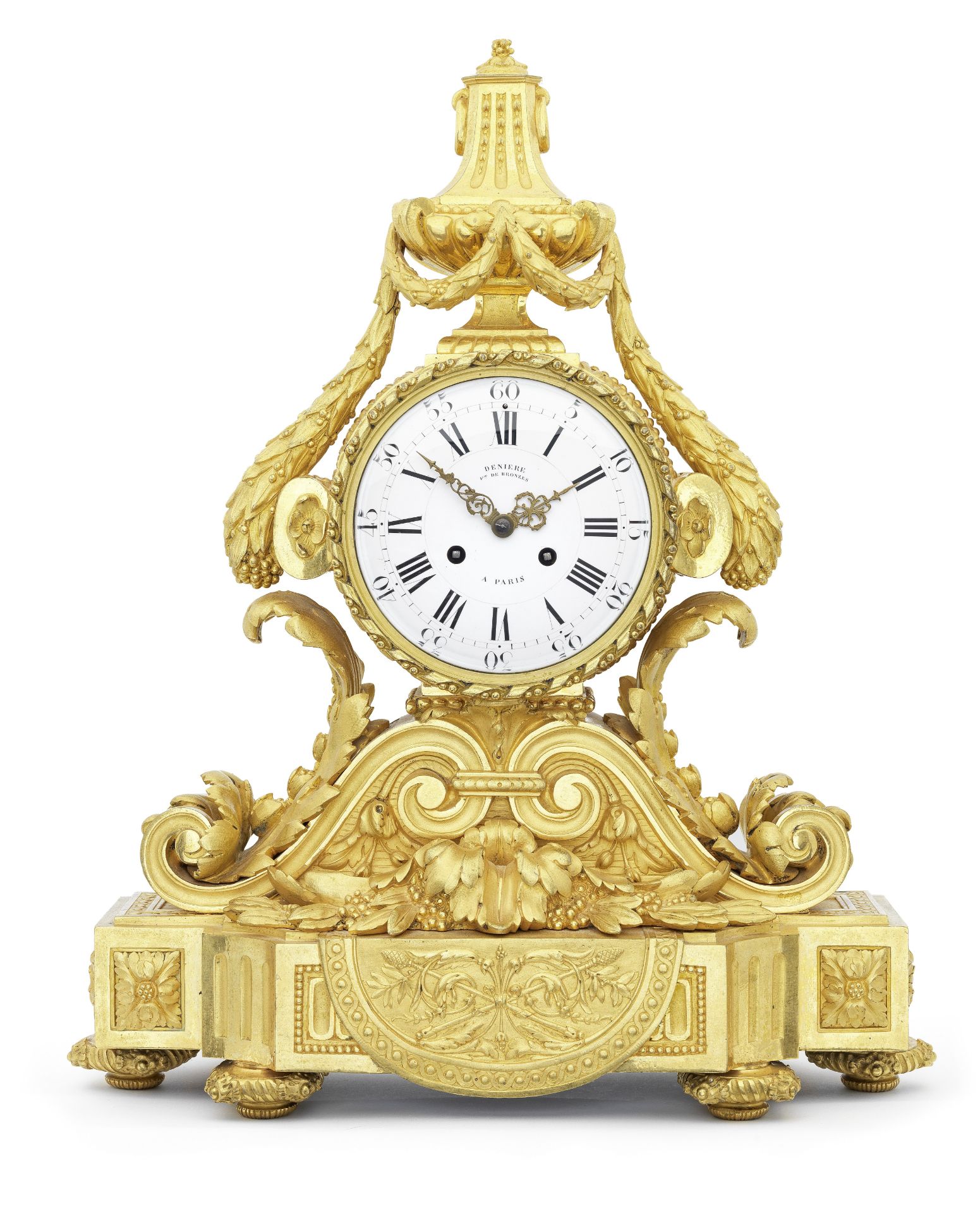 A mid 19th century French ormolu Neoclassical style mantel clock Deniere, Ft de Bronzes a Paris, ...