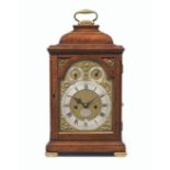 A good 18th century English brass-banded walnut inverted bell top table clock with pull quarter ...