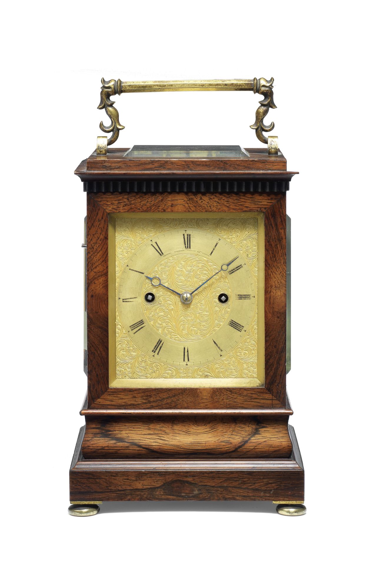 A rare early 19th century rosewood travel clock with soft/loud strike function Emanuel Brothers,...