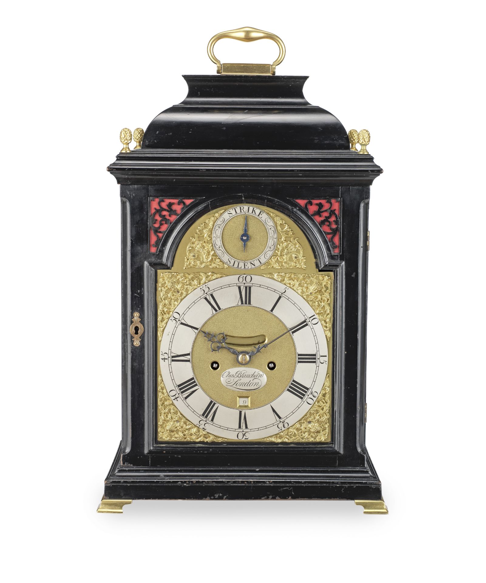 A good mid 18th century quarter repeating ebonised table clock Charles Blanchard, London