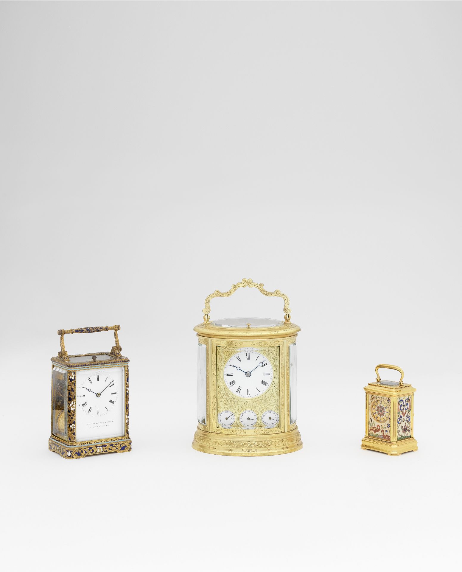 A small and rare late 19th century French enamel-decorated carriage timepiece Makers mark J*D, an...