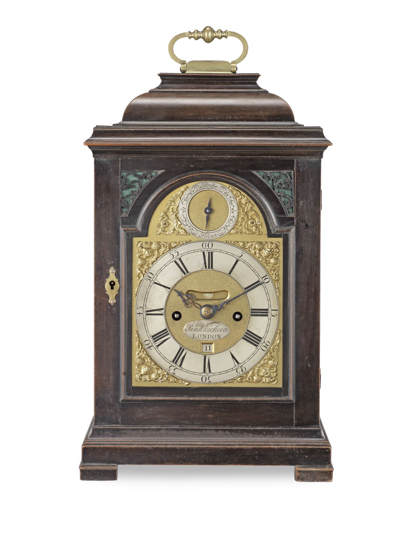 A mid-18th century mahogany quarter repeating table clock Samuel Whichcote, London