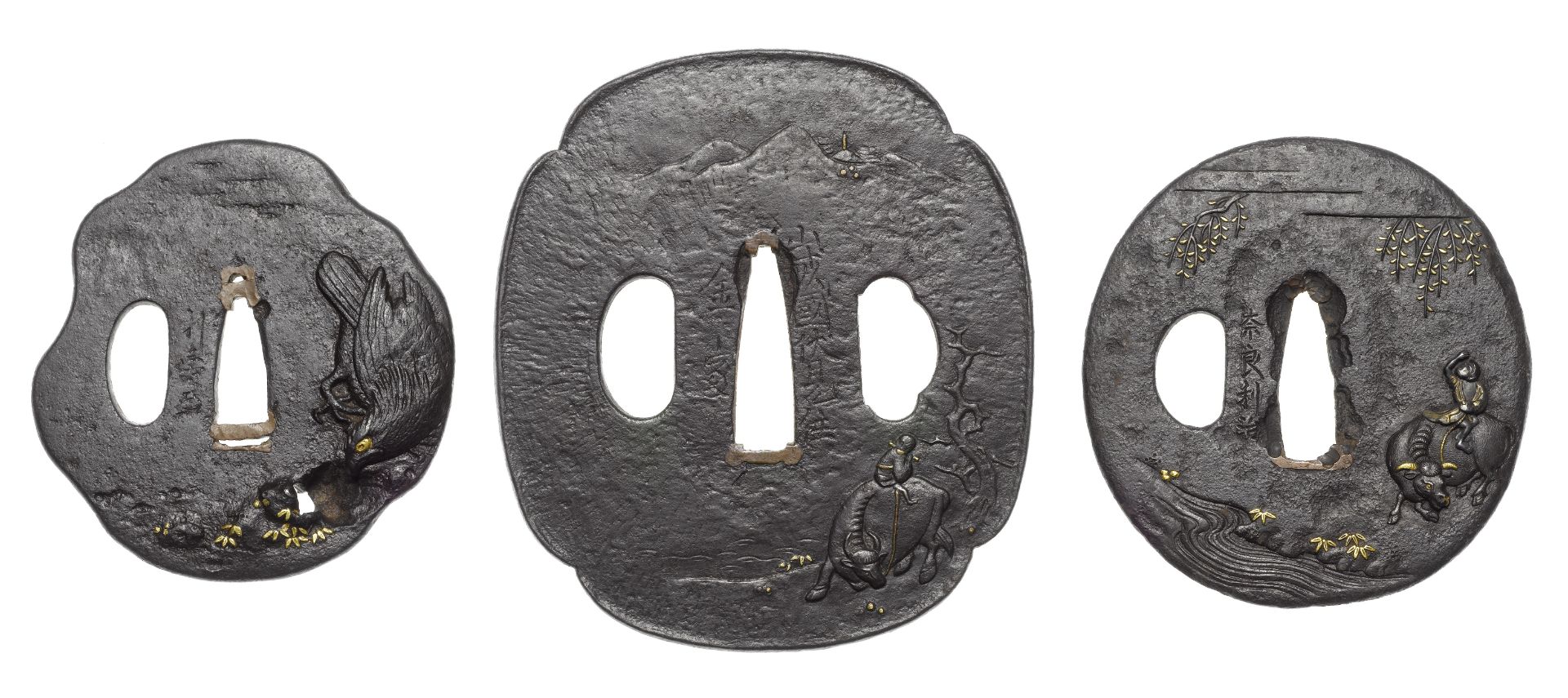 Three iron tsuba Nara and Yamashiro Schools, 17th to 18th century (3)