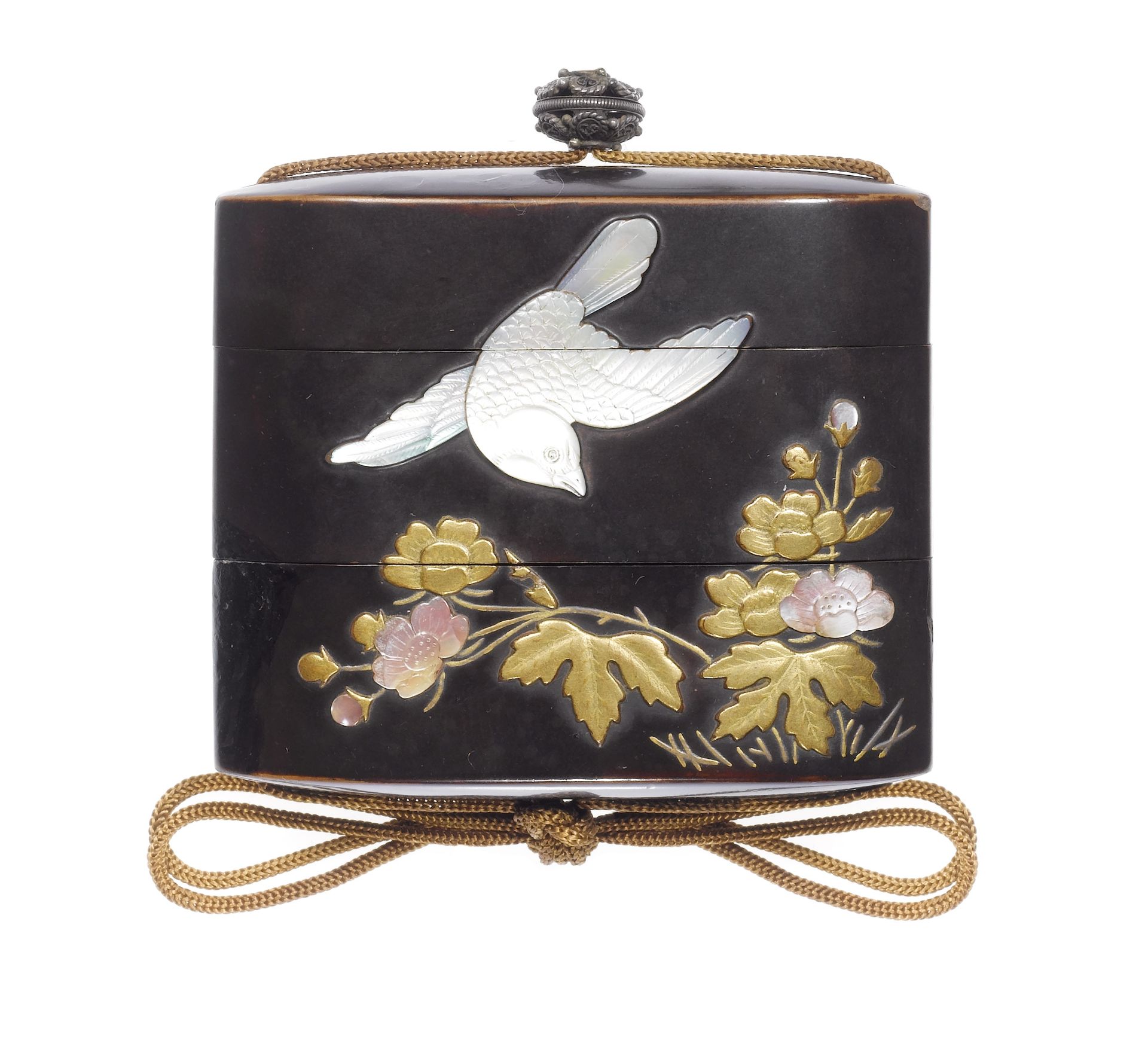 An inlaid black-lacquer two-case inro By Mizutani Shutoho, 18th century