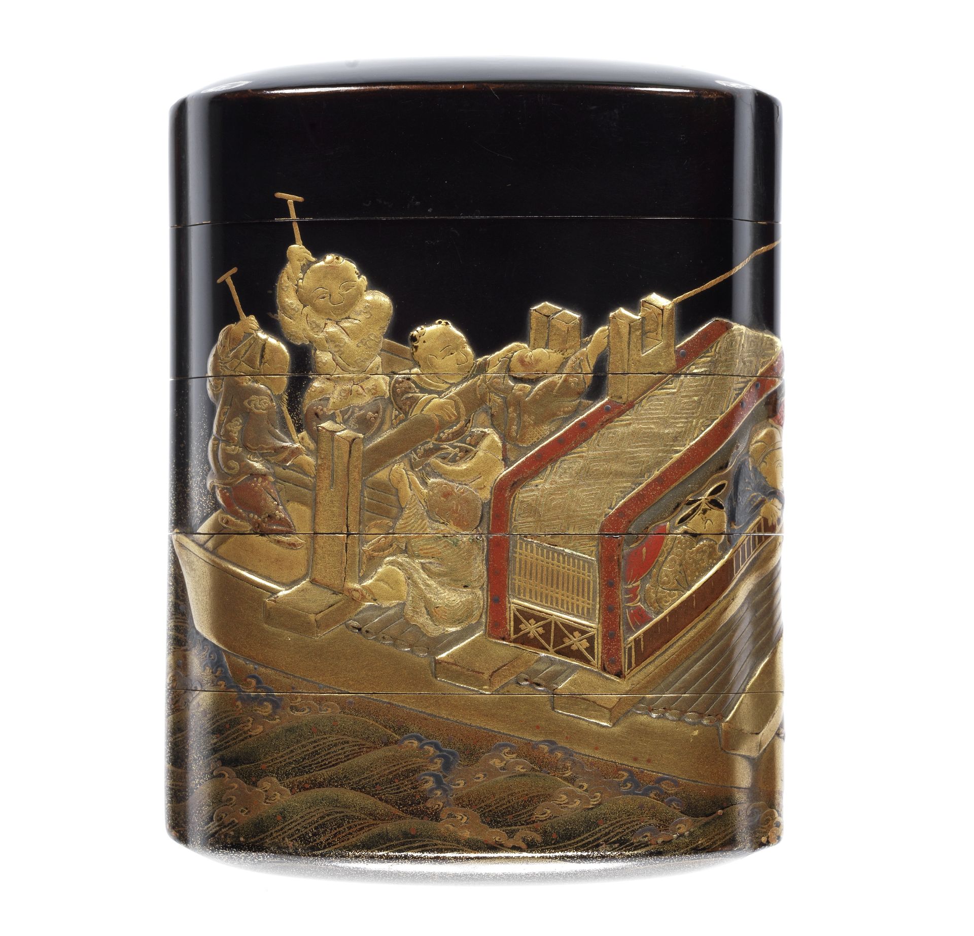 A black-lacquer small four-case inro By a member of the Kajikawa Family, 18th century