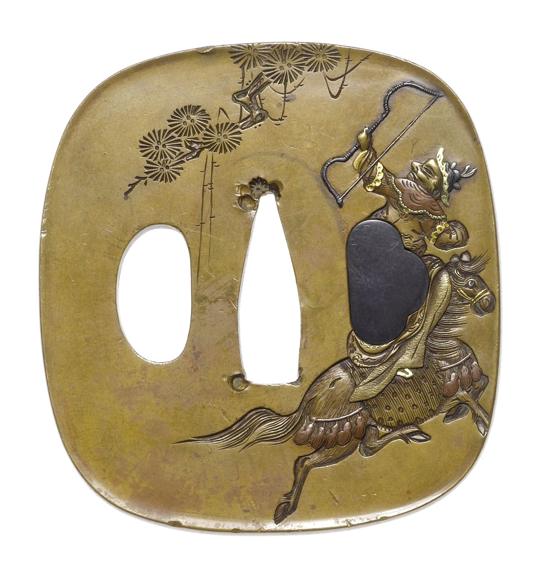 A brass tsuba Nara School, 19th century