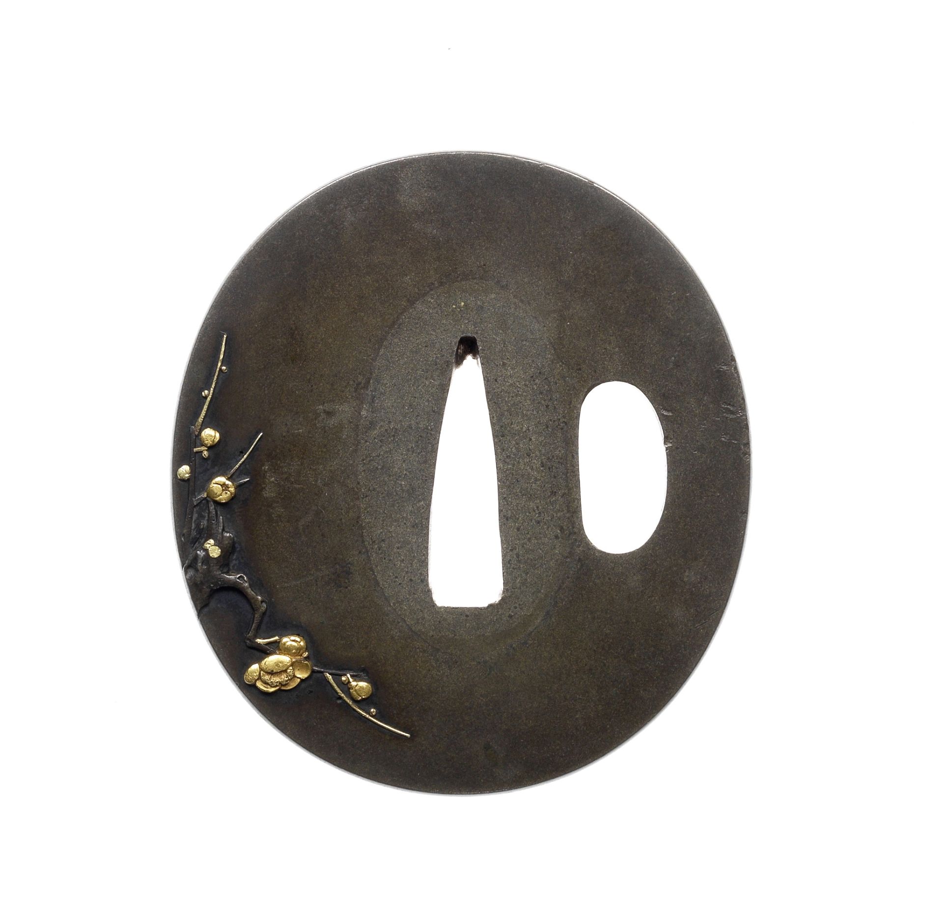 An inlaid shibuichi small tsuba By Nara Shigemitsu, Nara School, 19th century (2)