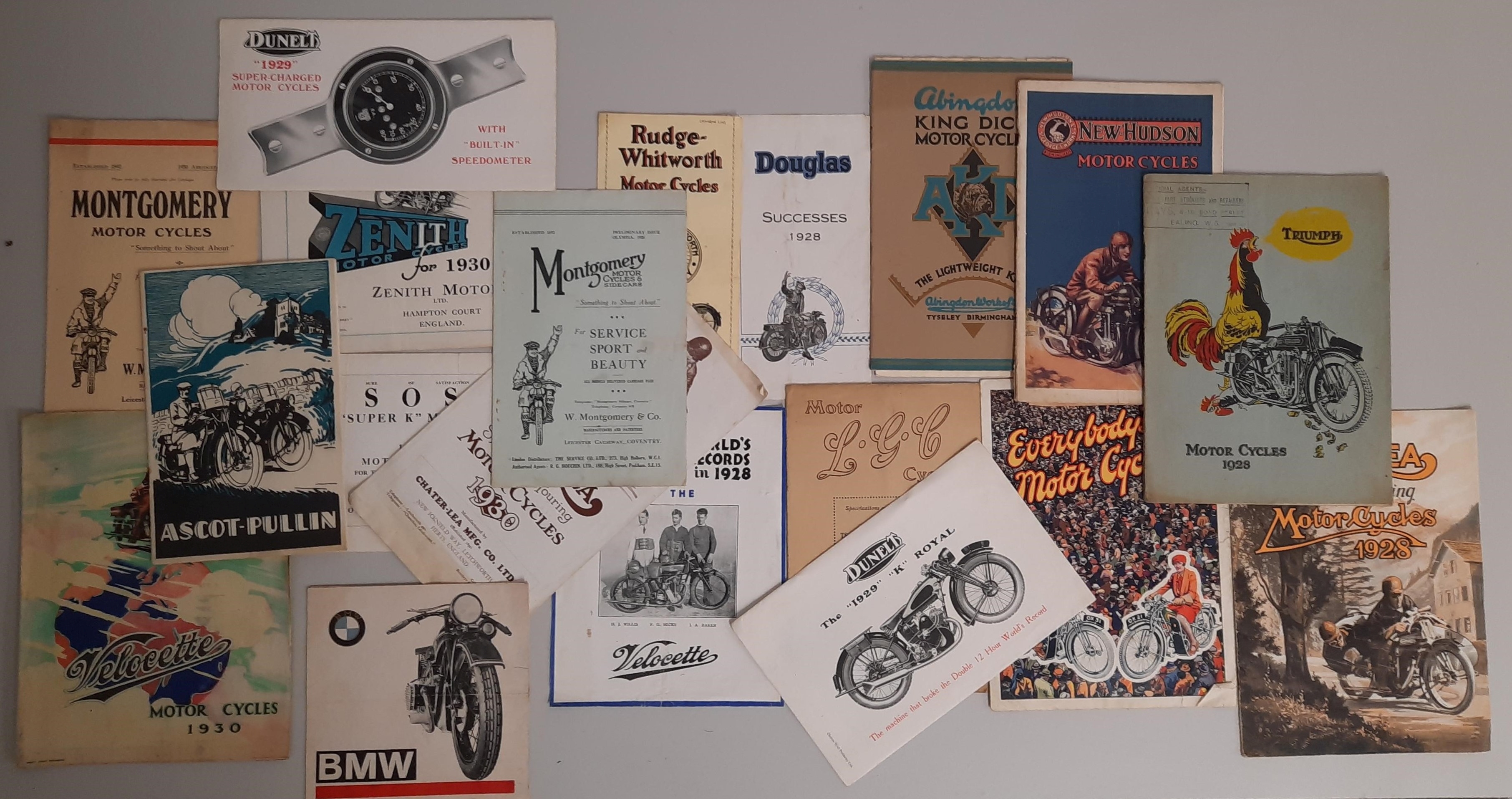 A fine selection of 1920s and 30s motorcycle sales catalogues, brochures and related material