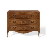 An 18th Century walnut and tulipwood banded serpentine commode South German