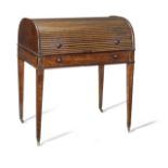 A George III mahogany and satinwood cylindrical writing deskAttributed to Gillows, circa 1790